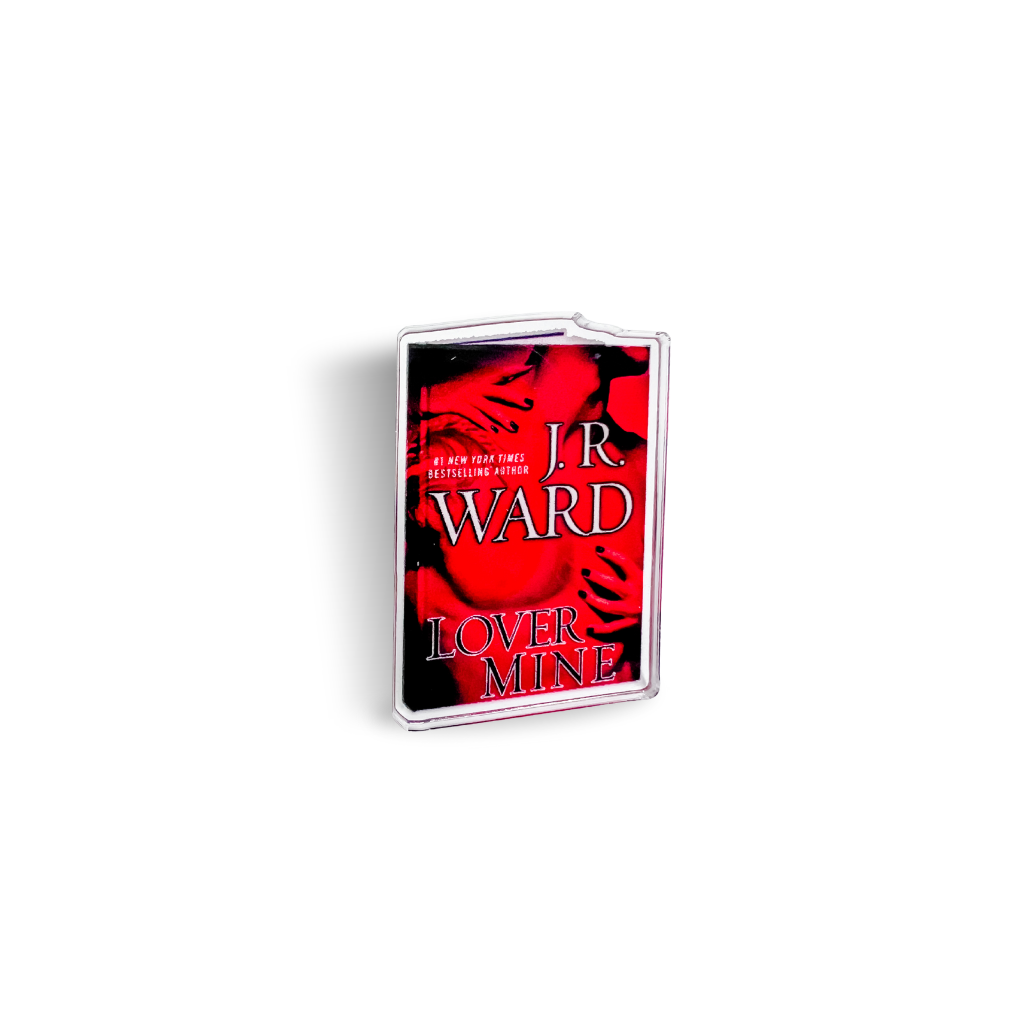 Lover Mine book cover acrylic pin over a white background