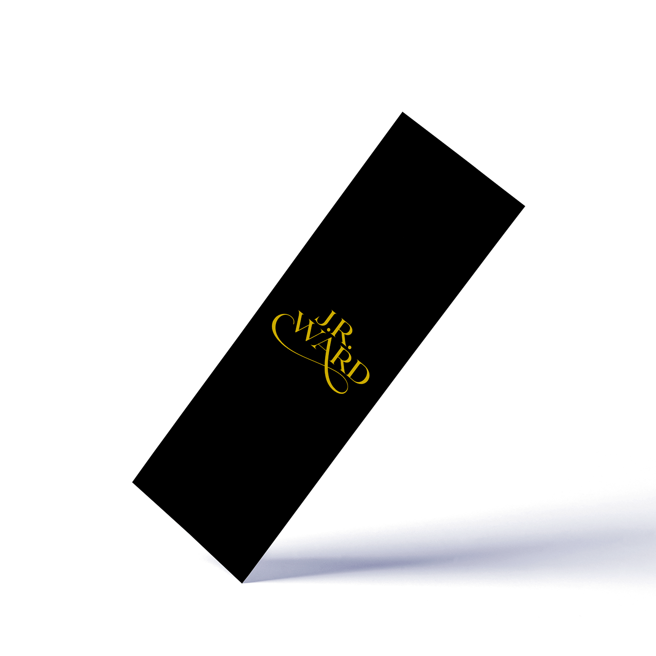 Black bookmark with a gold J.R. Ward logo on a white background