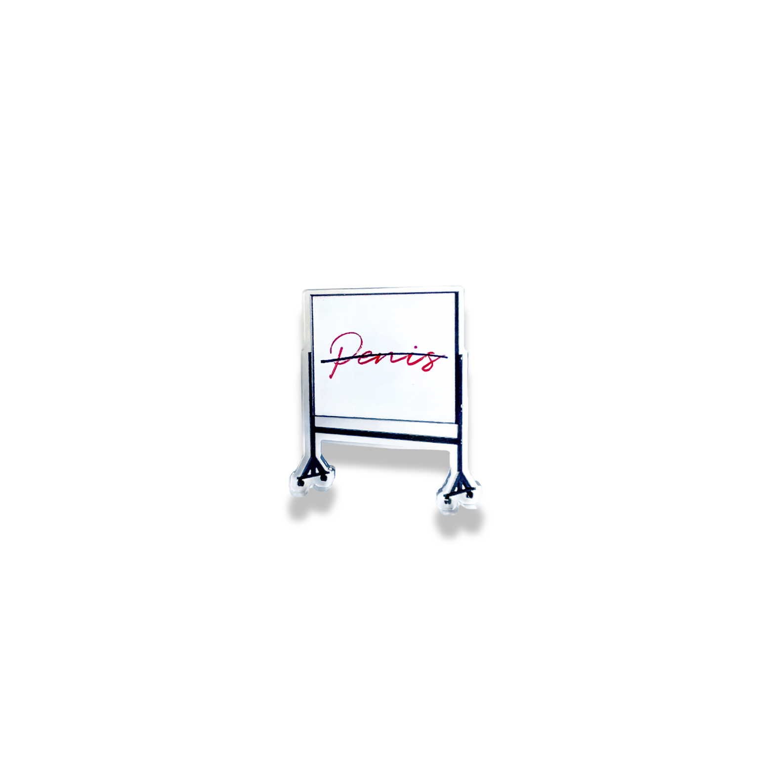pin of a whiteboard with Penis written in red and a line through it