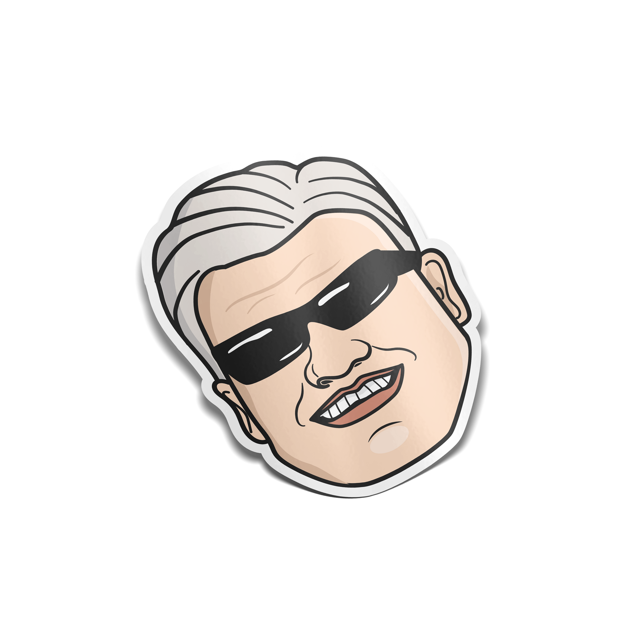 Cartoon-like illustration of a person wearing sunglasses on a white background