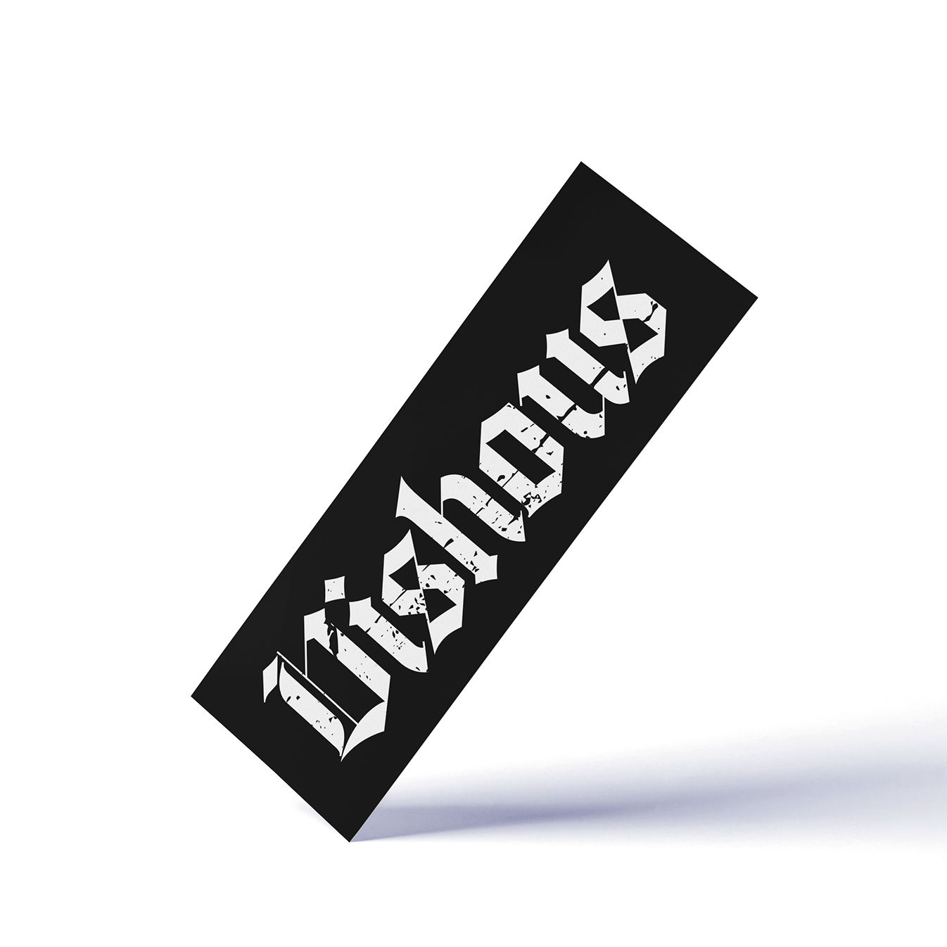 a black bookmark with "Vishous" written in white, distressed, gothic text over a white background