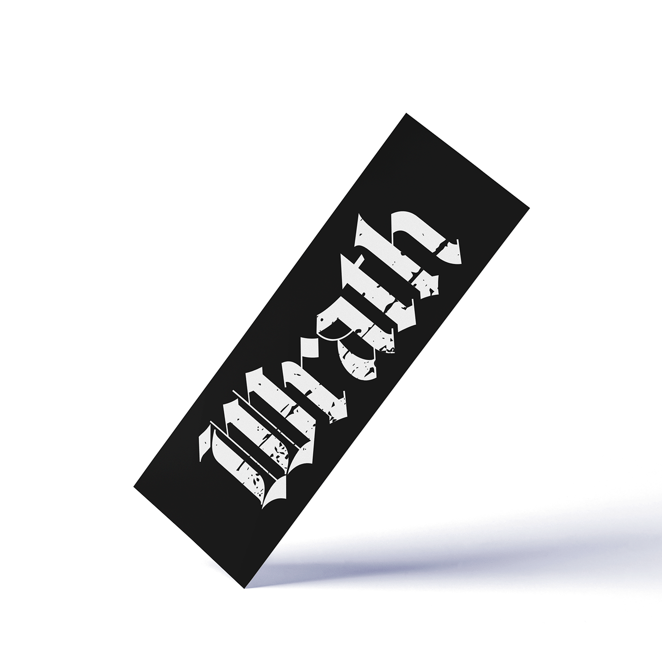 a black bookmark with "Wrath" written in a white distressed gothic tex