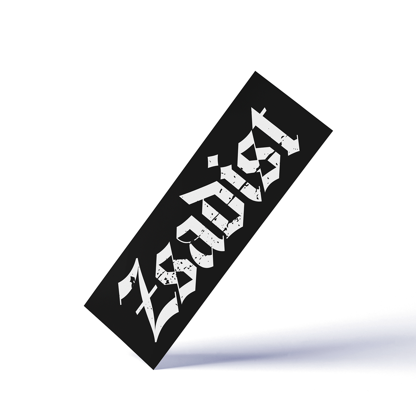 a black bookmark with "Zsadist" written in white, distressed, gothic text over a white background