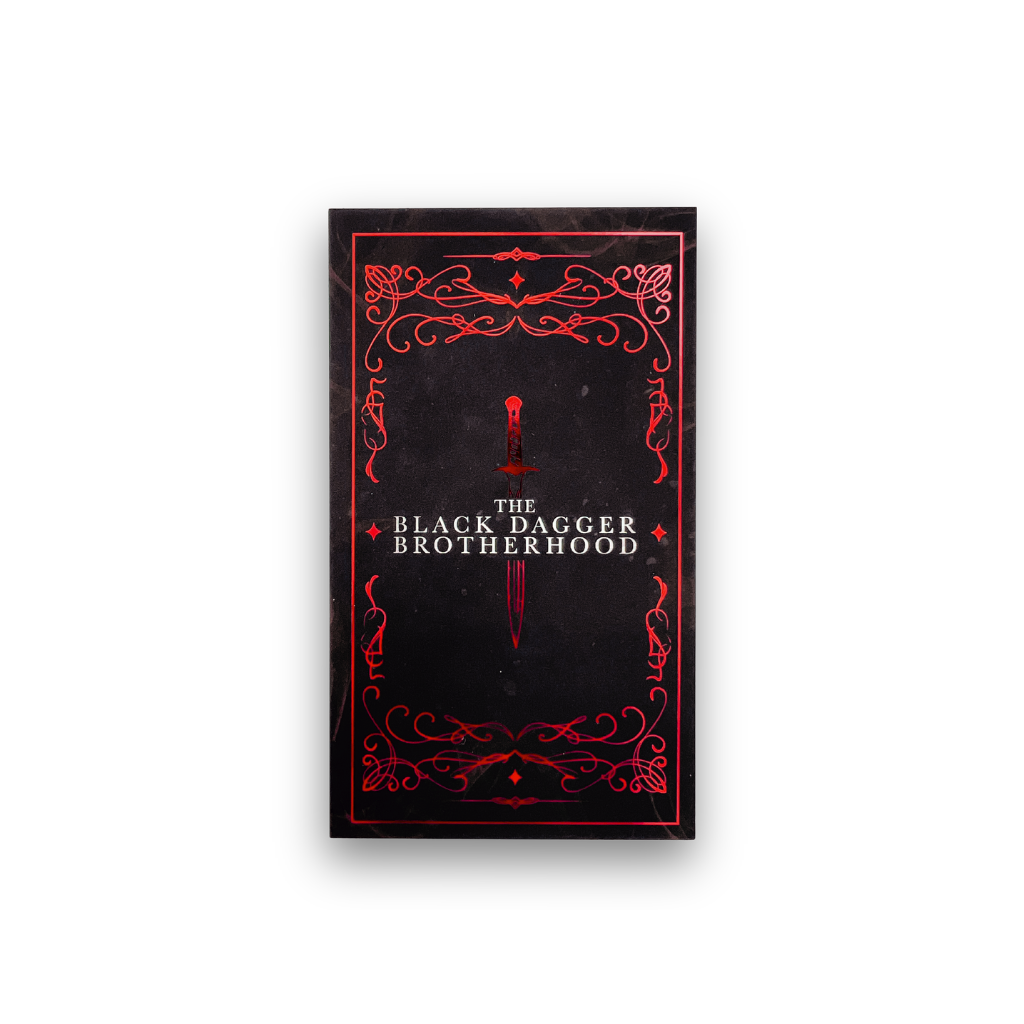 back cover of 'The Black Dagger Brotherhood' with red text and design on a black background