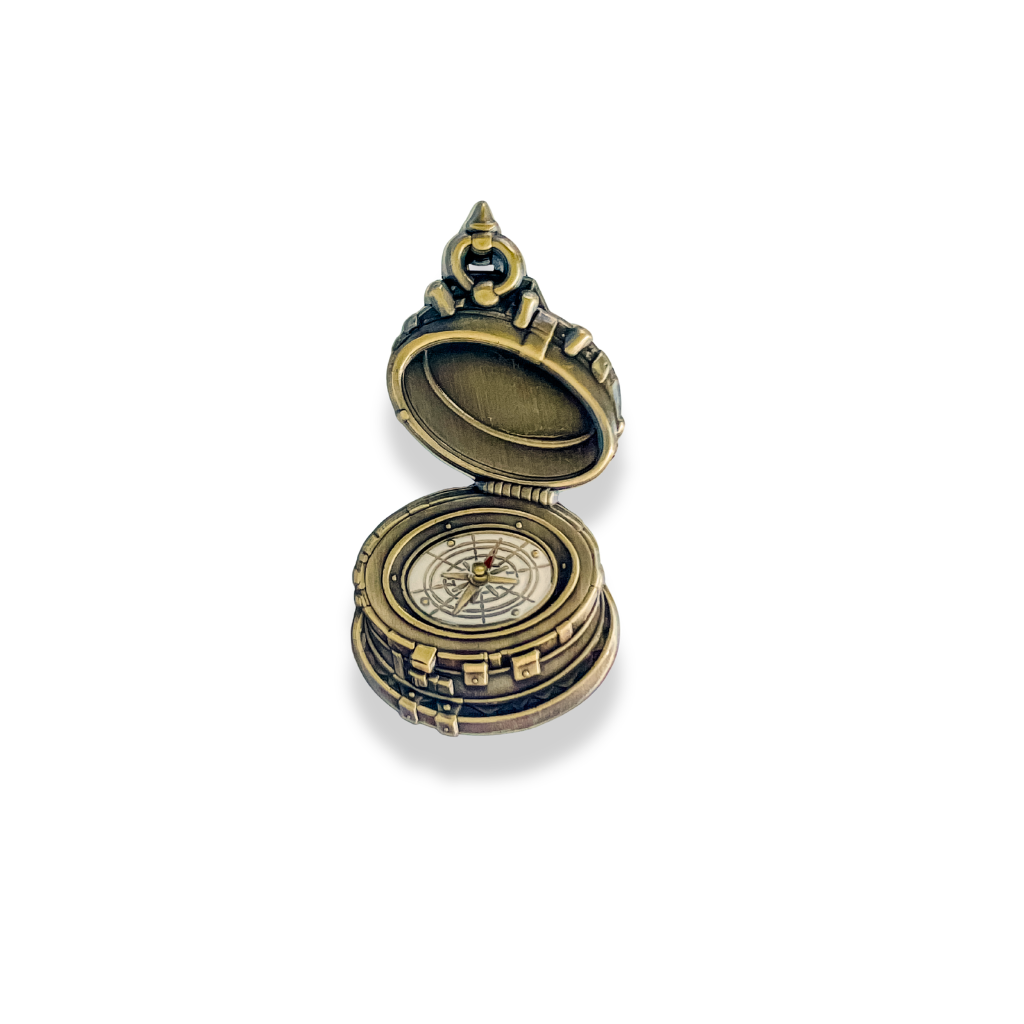 Bronze pocket compass on a white background