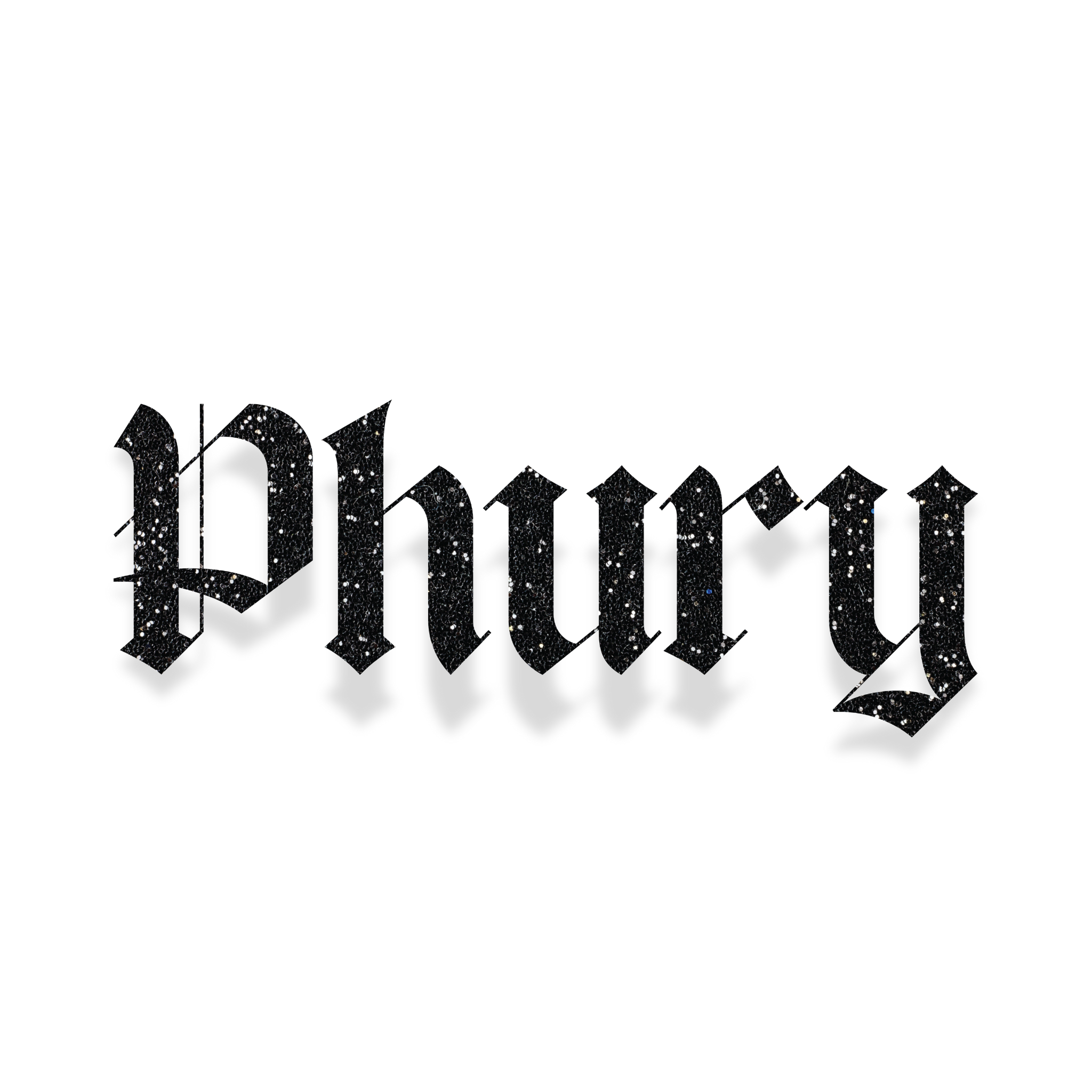  'Phury' black glitter decal on a white background
