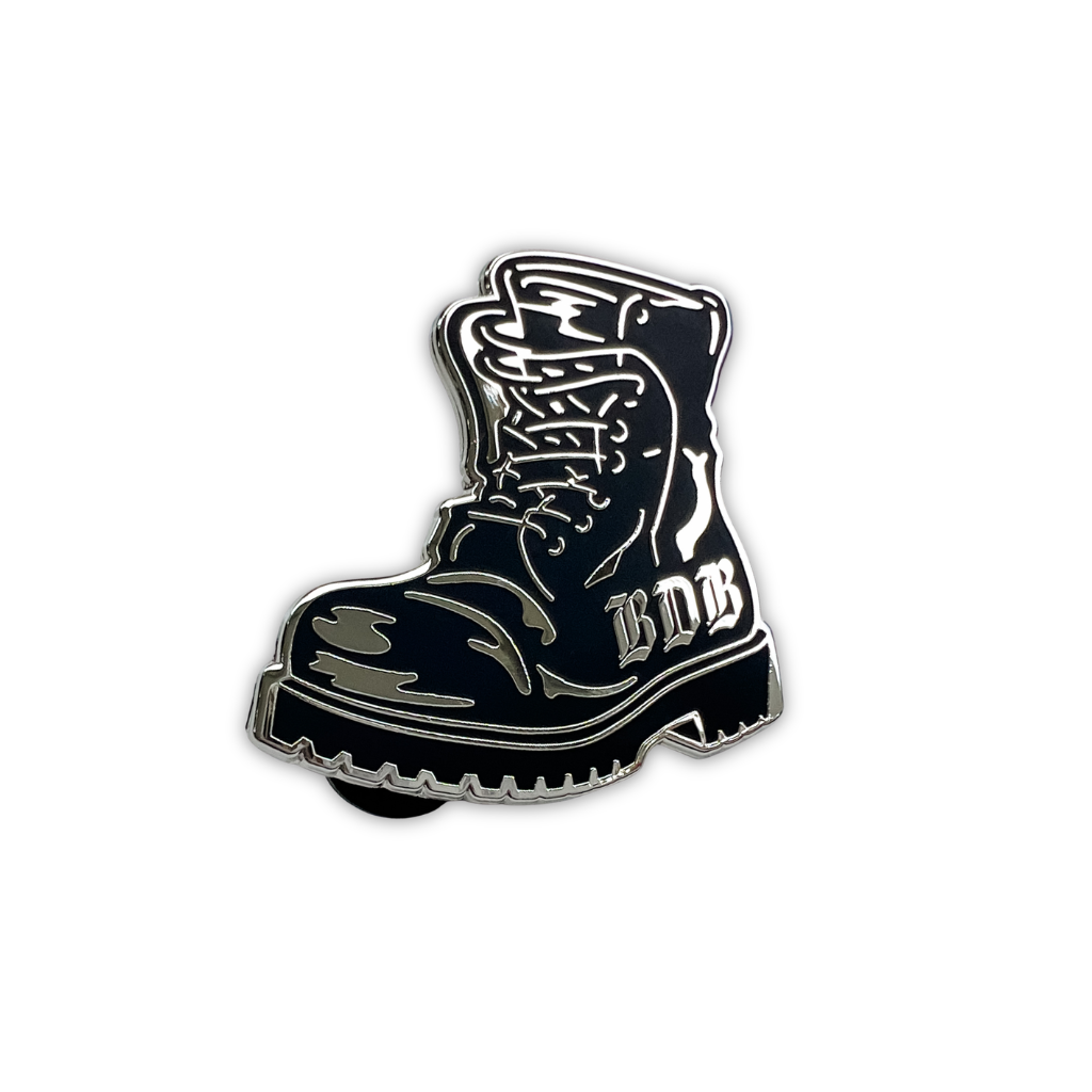black shit kicker boot with BDB text