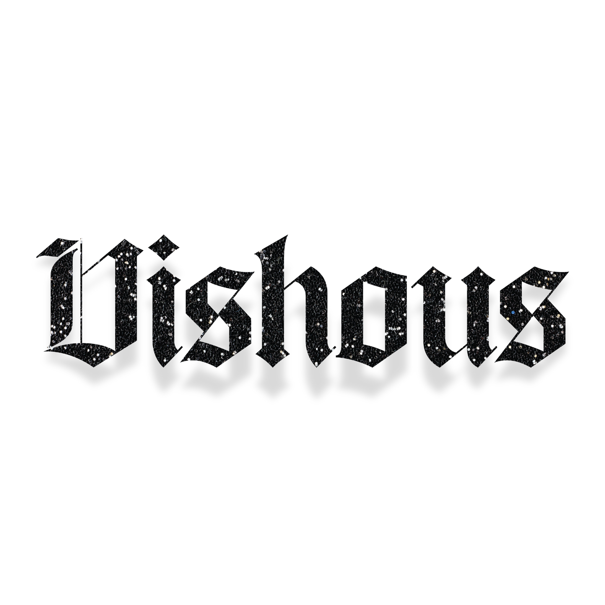  'Vishous' black glitter decal on a white background
